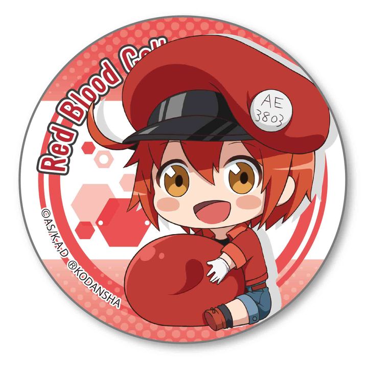 Cells at Work! GyuGyutto Can Badge Red Blood Cell