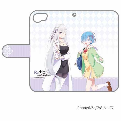 Re:Zero kara Hajimeru Isekai Seikatsu Book Type Smartphone Case for iPhone6/7/8 Emilia & Rem