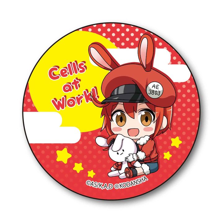 Cells at Work! GyuGyutto Can Badge Usamimi Ver. Red Blood Cell