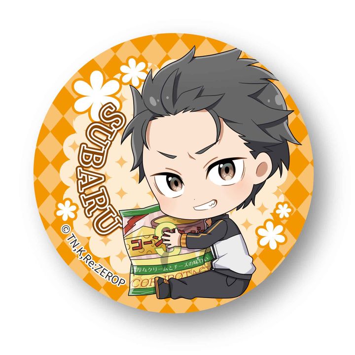 Re:Zero kara Hajimeru Isekai Seikatsu GyuGyutto Can Badge Subaru Corn Potage Potato Chips