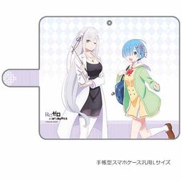 Re:Zero kara Hajimeru Isekai Seikatsu Book Type Smartphone Case Emilia & Rem (L Size)