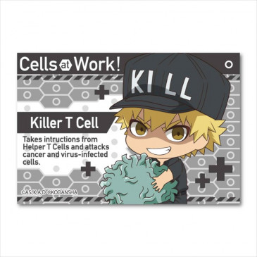 Cells at Work! GyuGyutto Big Square Can Badge Killer T Cell